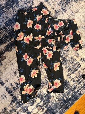 FAVLUX Black Floral Two-Piece Set with Peach and Blue Flowers